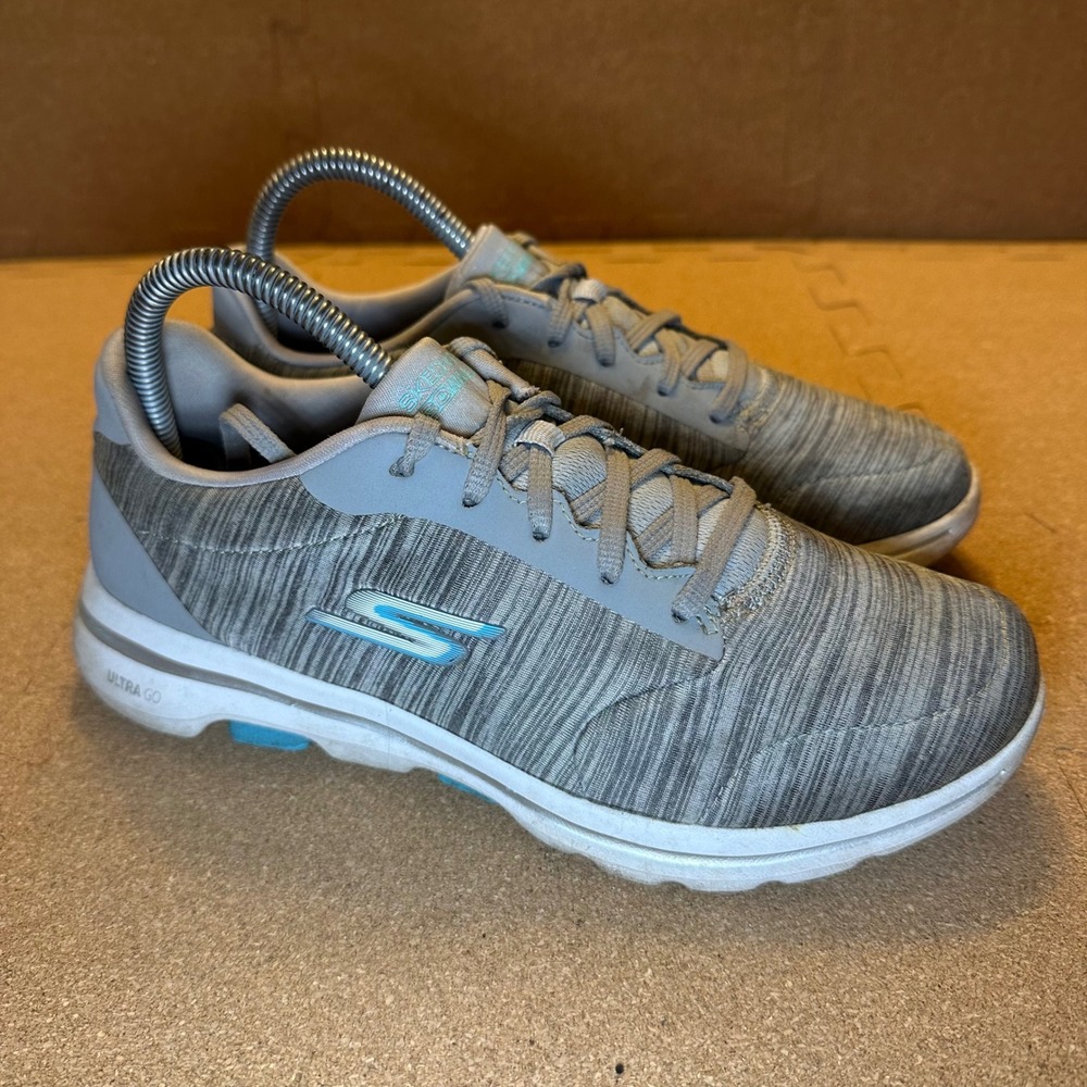 Skechers GoWalk 5 Gray Blue Walking Shoes Womens 7.5 Wide 15905W Ultra Go